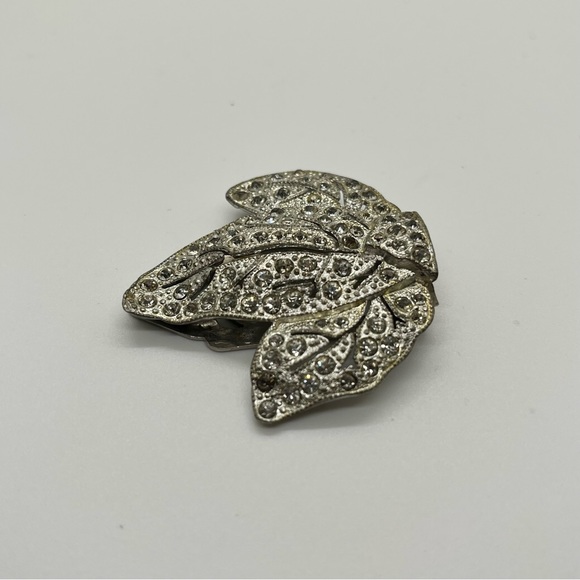 Vintage 20s/30s Art Deco Rhinestone Dress, Scarf Clip Trefoil Ivy Design - Picture 6 of 7